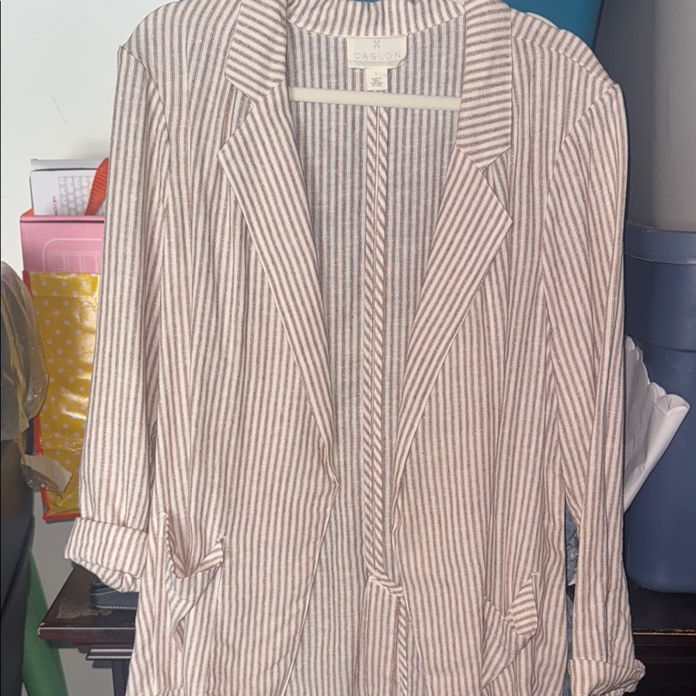 Caslon Beige and White Striped Jacket